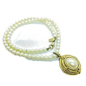 Vintage 1928 Necklace Faux Pearl Cabachon Gold Tone Pendant Necklace 18 in